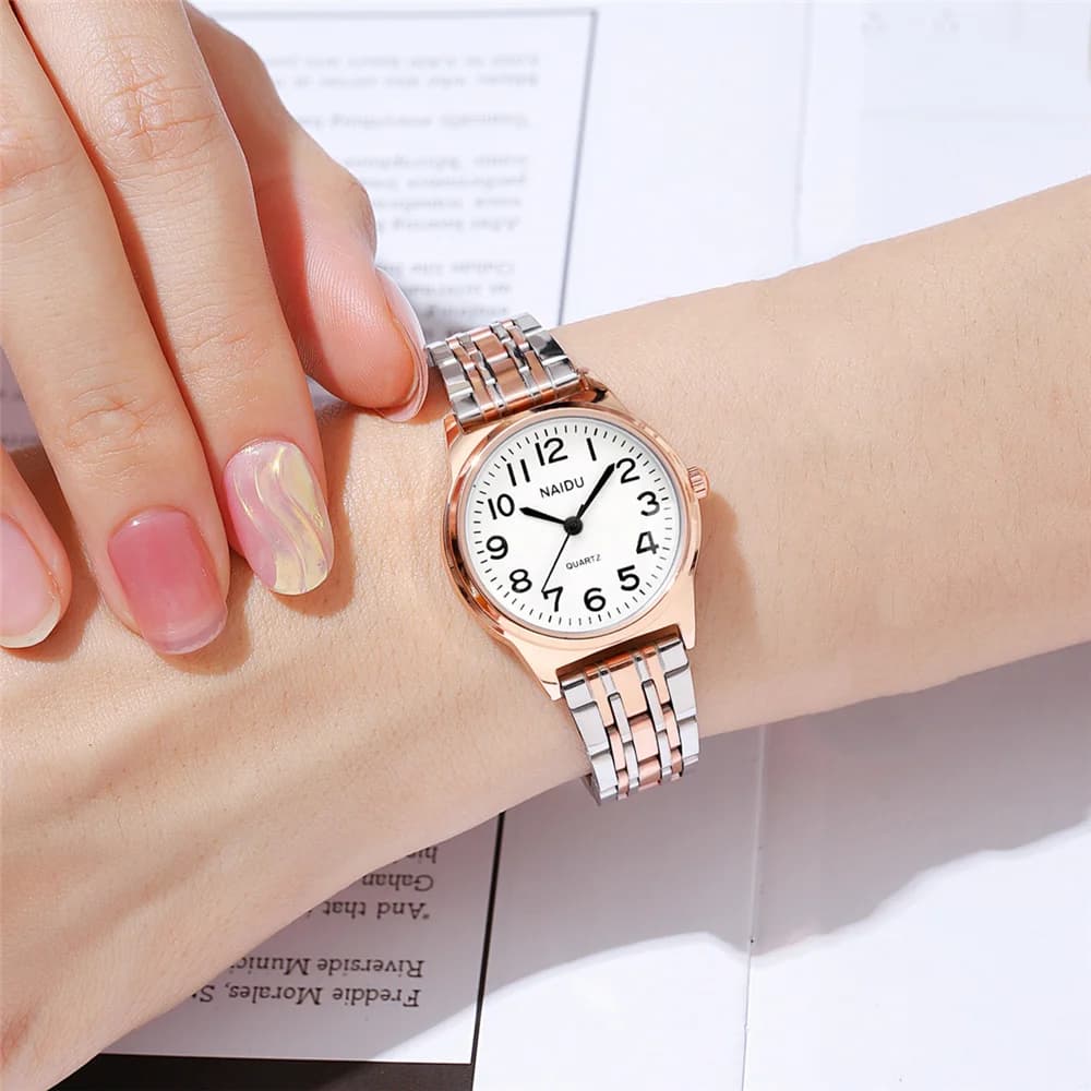 Orologio da polso in acciaio al quarzo da donna con quadrante rotondo piccolo di lusso
