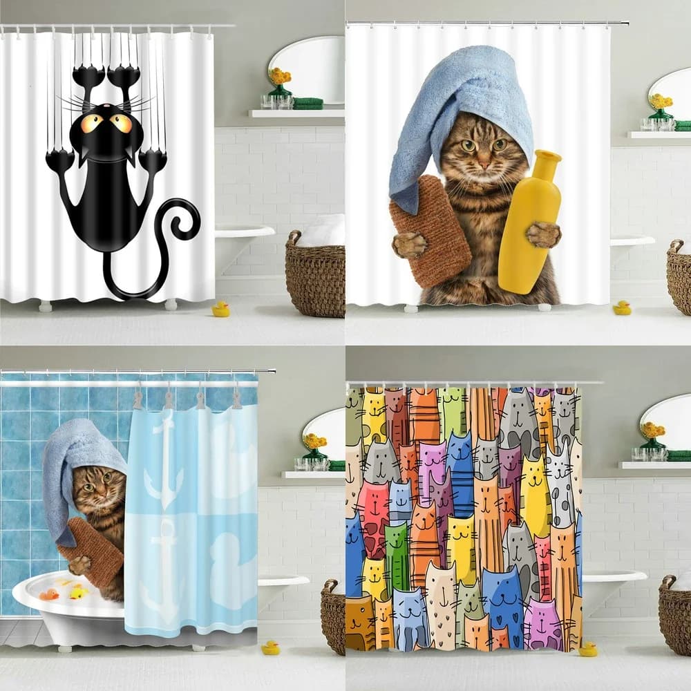 VIKAMA Tenda da doccia giocosa per cani e gatti, impermeabile e resistente allo stampo con ganci, decorazione per il bagno