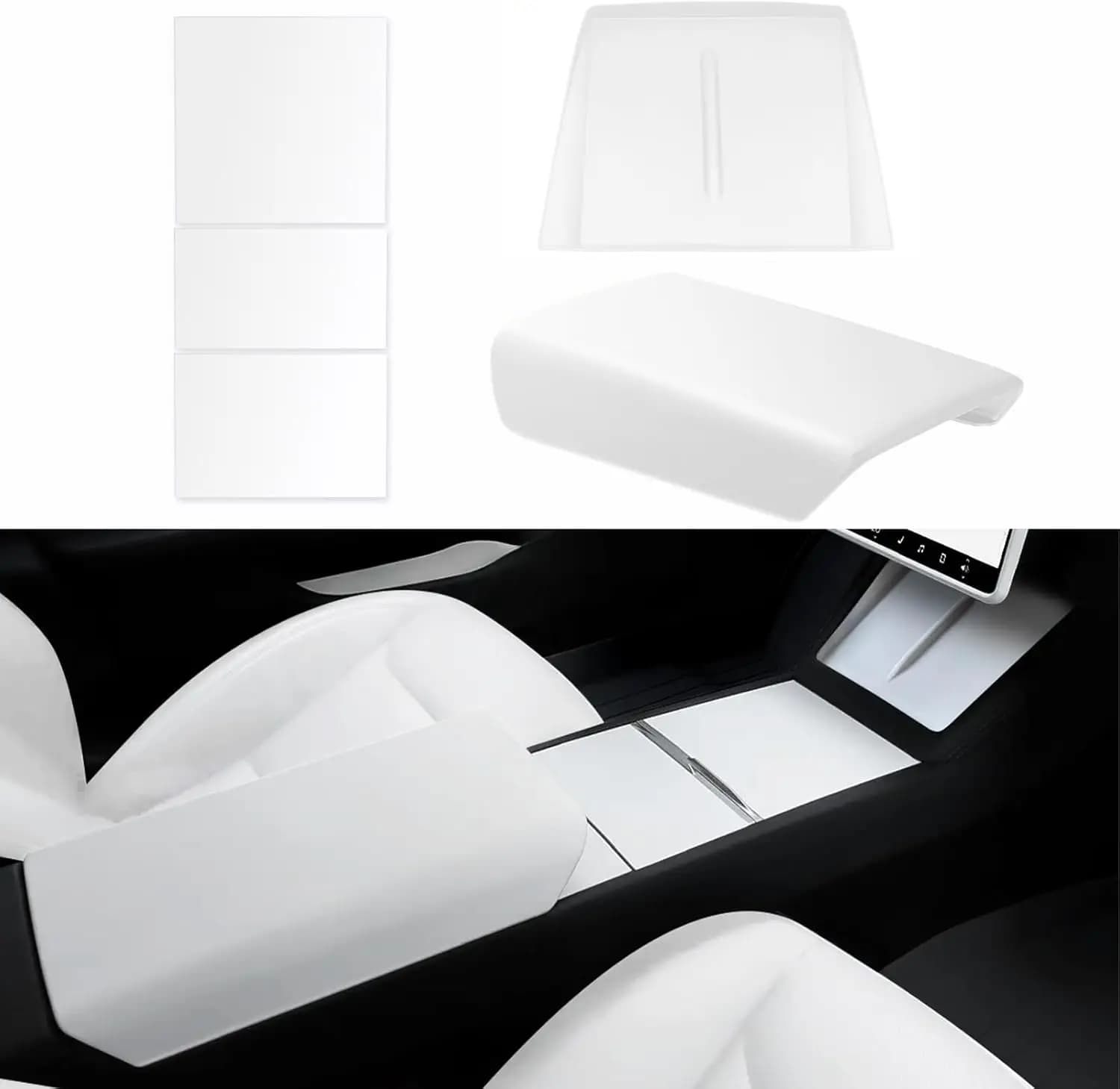 3PCS 2024 2025 Model 3 Highland Center Console Cover Armrest Cover, Center Console Wrap Cover Kit 2024 2025 (White)