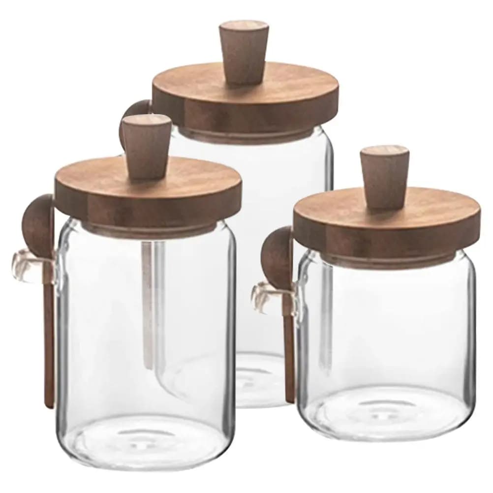 Set di 3 Contenitori in Vetro per Spezie, Barattoli per Sale e Zucchero con Coperchio, Salvaspazio, Contenitori per Cucina e Casa