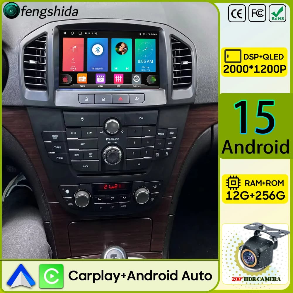 Autoradio Carplay Per Opel Insignia 2008 - 2012 Per Buick Regal 2009-2013 Navigazione GPS Android Auto Android 15 5G Wifi No 2din