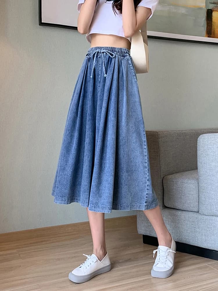 Jeans corti estate donna stile sottile a vita alta cinturino in vita pantaloni gamba larga sciolto grande temperamento ottuple pantaloni gonna