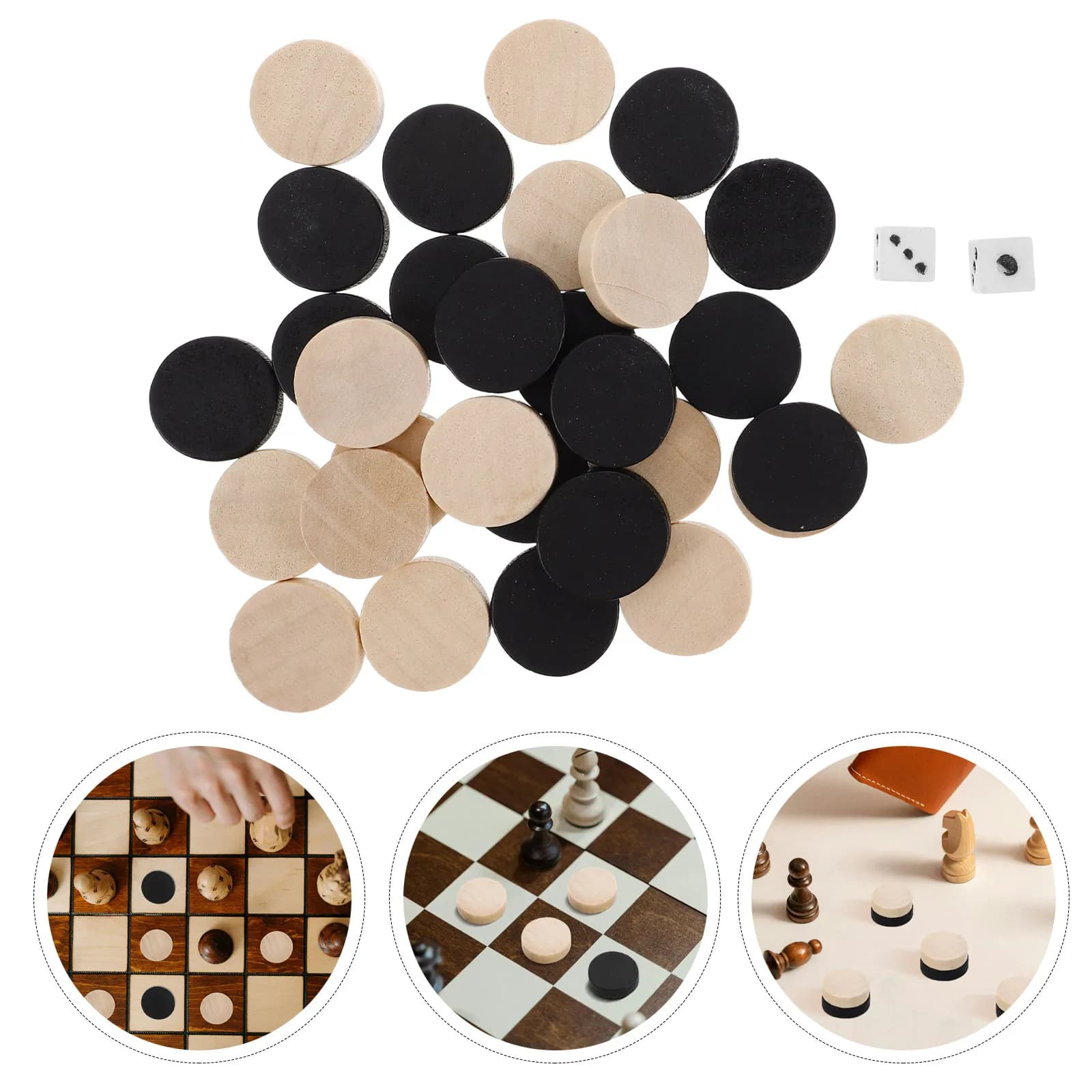 Set di 30 Pezzi in Legno per Backgammon, Scacchi e Dama, Pezzi di Ricambio per Giochi da Tavolo con Finitura Liscia per l'Apprendimento