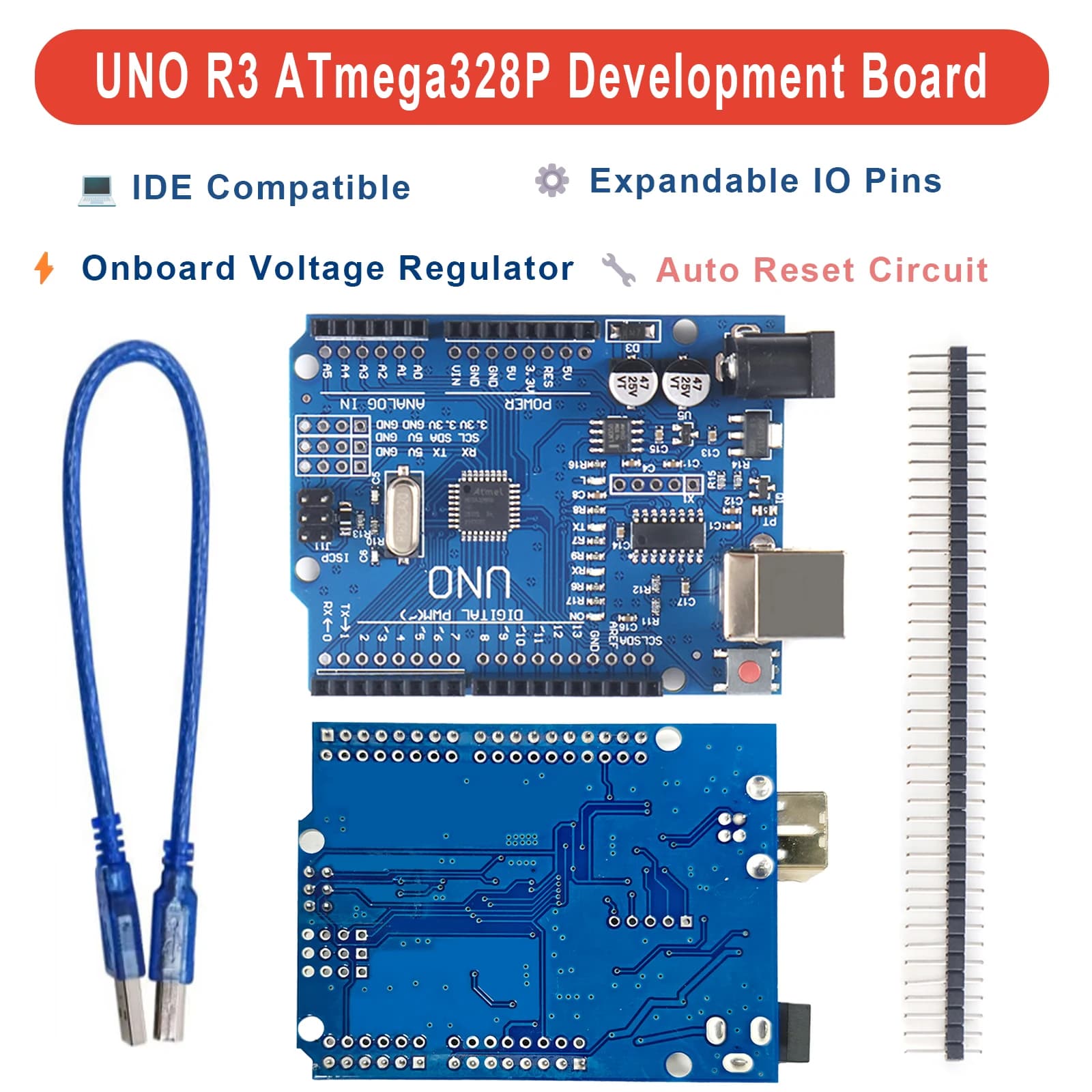 UNO R3 ATmega328P Development Board CH340 Compatible with Arduino IDE with Pin Header USB Cable for DIY Projects Reliable Easy