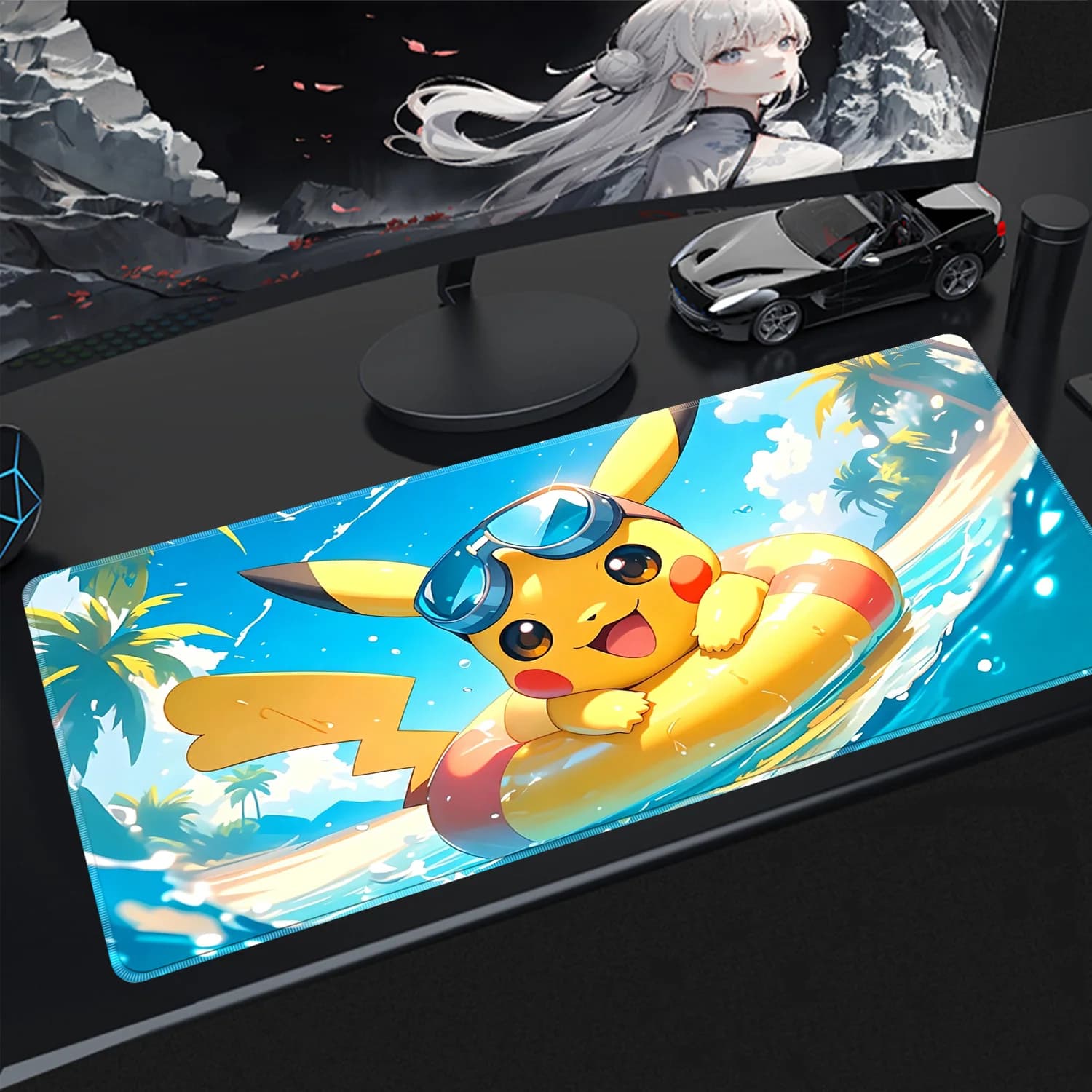 Tappetino per Mouse da Gaming 900x400, Motivo Pokemon Pikachu, per PC, Tastiera, Scrivania, in Gomma, Stile Kawaii