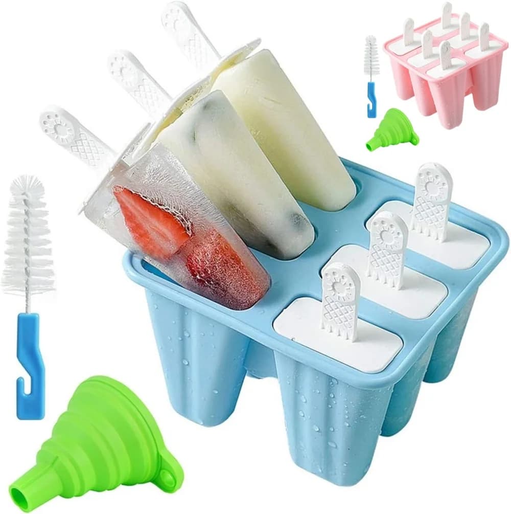 Stampo per gelato in silicone a 6 fori con bastoncino riutilizzabile Dessert al cioccolato Stampo a rilascio facile Vassoio per stampi per ghiaccioli per bambini Strumento per produttore di ghiaccio fai-da-te