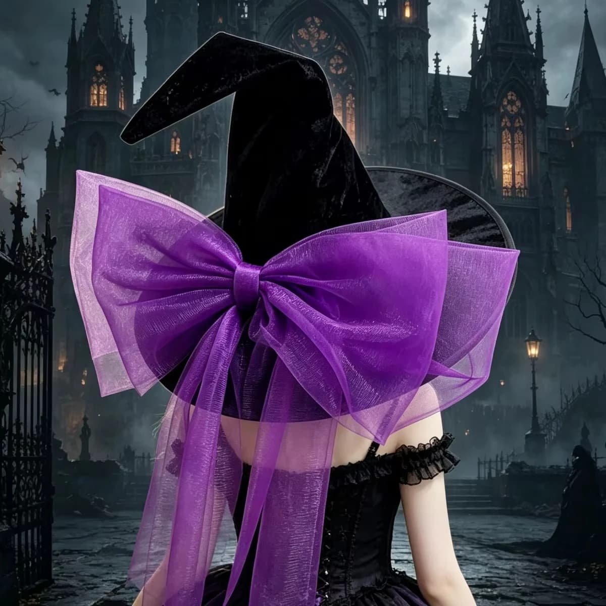 Gothic Pointed Witch Hat Multiple Color Options Detachable Bow Witch Hat Velvet Witch Hat Lightweight For Themed Holiday