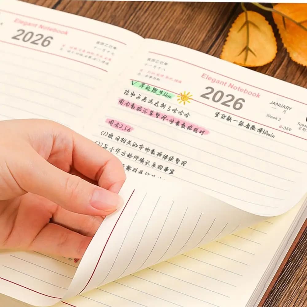 Blocco note per agenda 2026 in pelle PU 12 mesi Notebook per lista delle cose da fare resistente all'usura portatile semplice