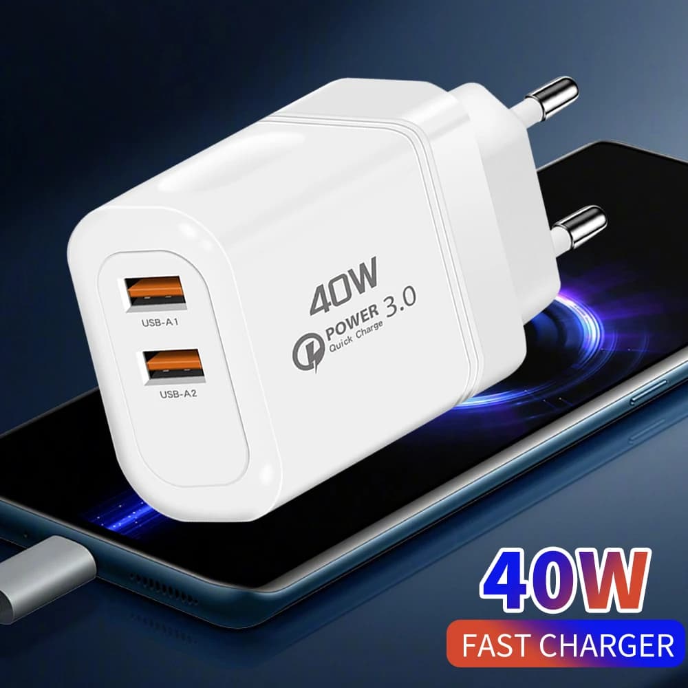 Caricatore doppio USB da 40 W Caricatore da muro con spina UE/USA a ricarica rapida per iPhone Samsung Xiaomi Adattatore di alimentazione per caricabatterie Quick Charge3.0 per telefono