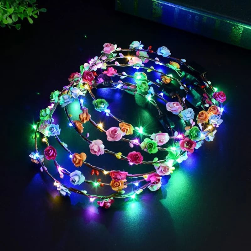 Ghirlanda di fiori a LED, corona di fiori luminosa, accessorio floreale per capelli da sposa, fascia luminosa, decorazioni per feste di compleanno e matrimoni