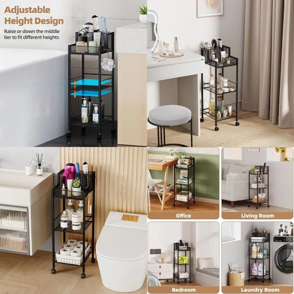 3 Level Black Hair Tool Organizer Shelves - Bathroom Bearing Cart for Hair Harnesses, Plates and Makeup Accessories