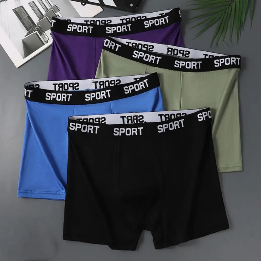 Quick Drying Solid Color Men's Underwear Breathable Mid Waist Boxer Briefs Lingerie Flat Panties Cycling