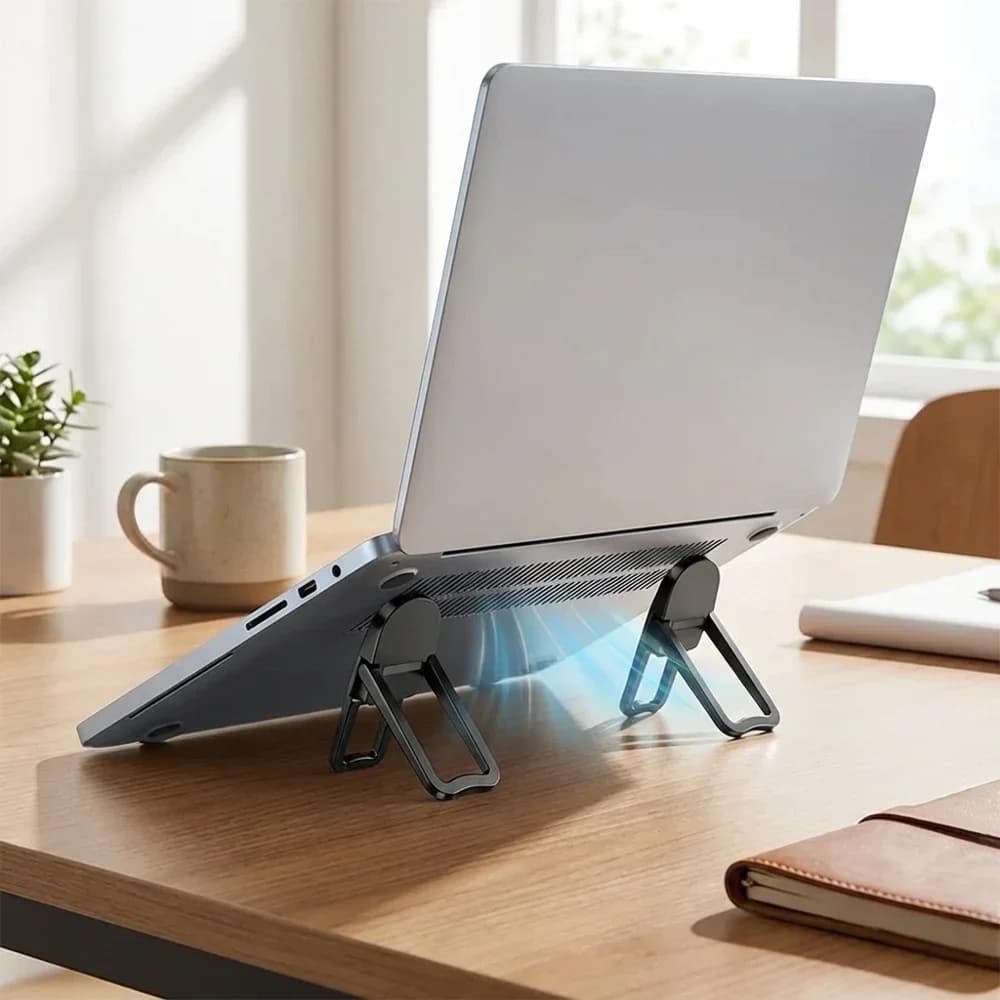 2 Pezzi Mini Supporto Pieghevole per Laptop, Regolabile, Portatile, con Angolo Regolabile, Rialzo per Computer, Adesivo Invisibile, Supporto per Notebook Traspirante Ergonomico