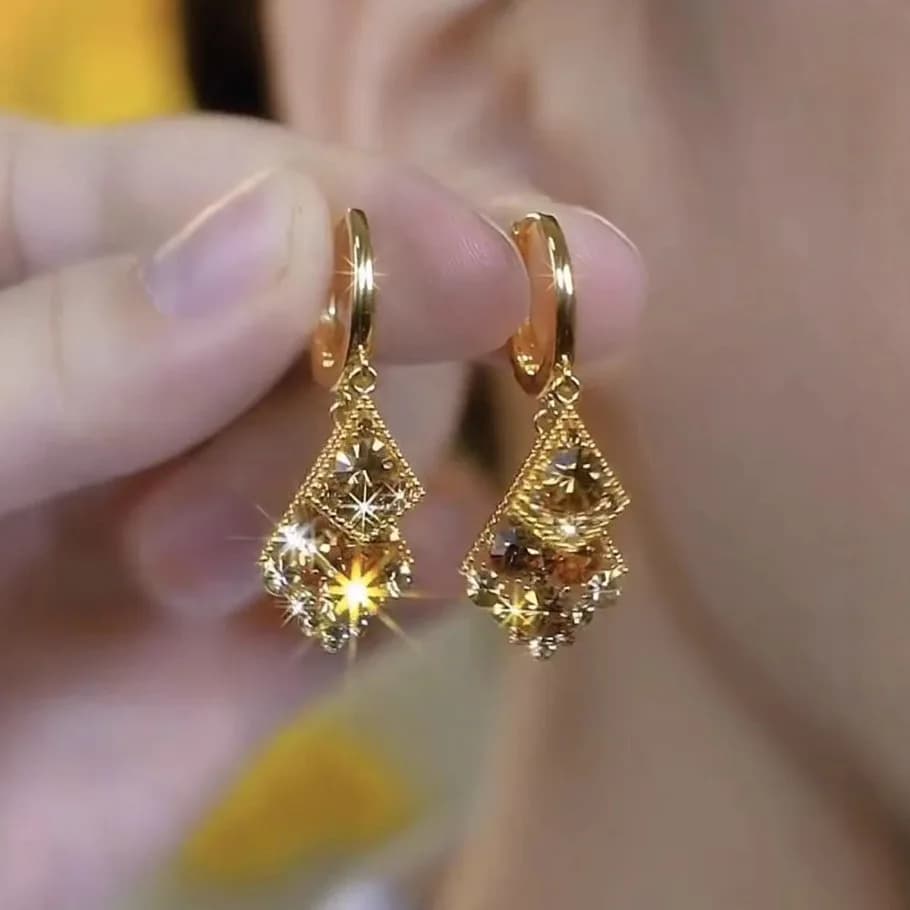 Diamond-set double-layer rhombus earrings light luxury high-end versatile earrings flash diamond temperament popular earrings