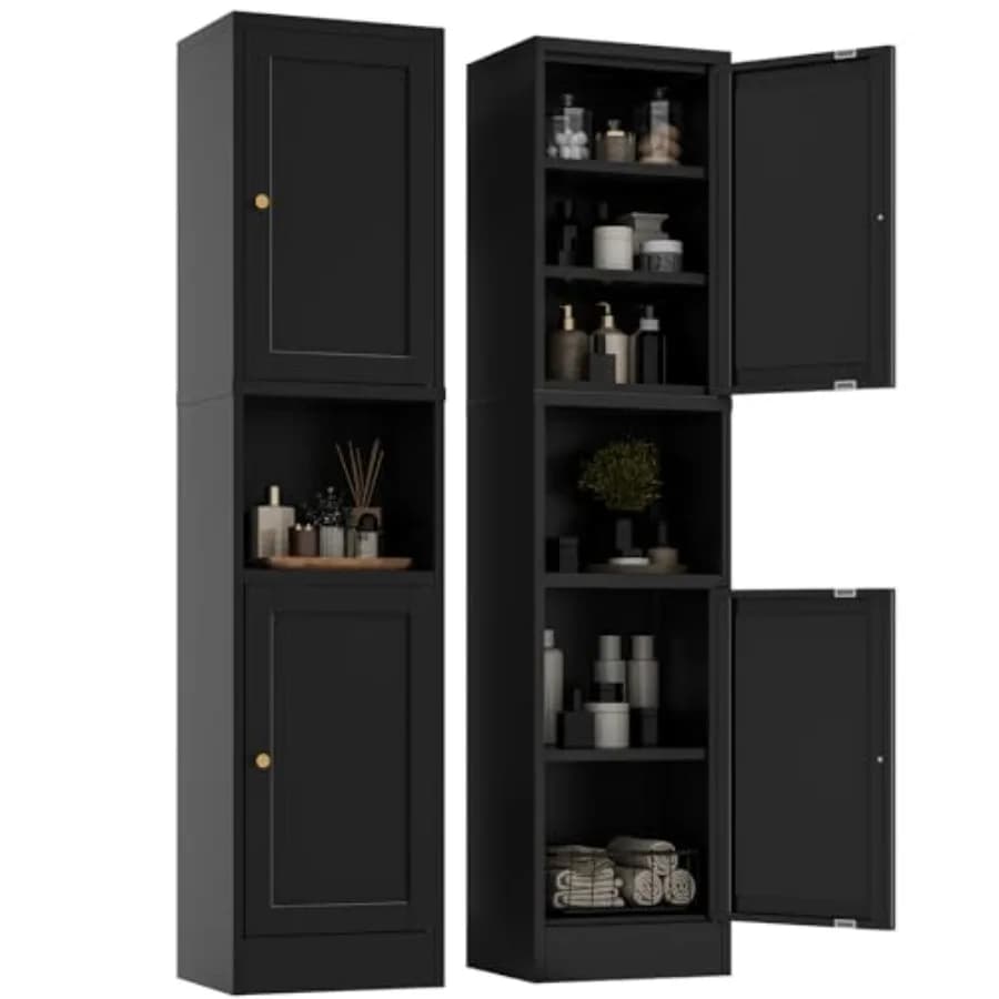 High and 2-Ante Metallic Wardrobe with 3 Adjustable Black Removable Anti-Rebalt Organizer for Bathroom Kitchen H