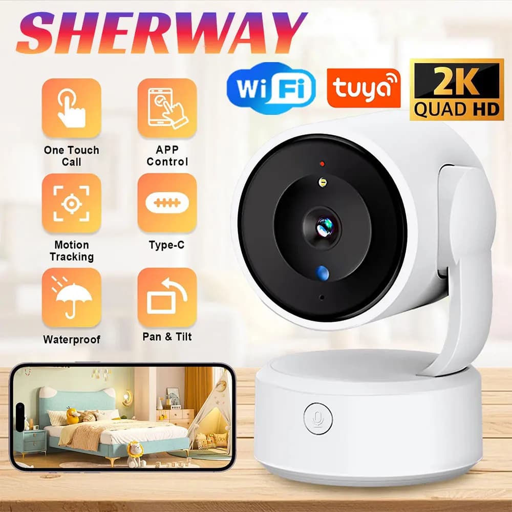 Tuya Wifi Camera Indoor 5MP One-touch Call Monitoraggio automatico Baby Monitor Zoom 4X PTZ Telecamera di sicurezza Sorveglianza Visione notturna IR