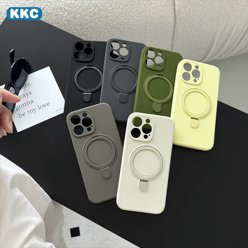 Custodia per telefono alla moda in silicone liquido con supporto magnetico e bordo epossidico anti-caduta INS per iPhone XR/11/12/13/14/15/16/17 Pro Max