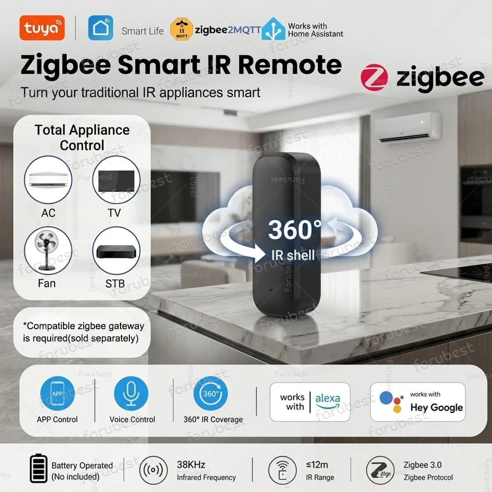 Zigbee IR Remote Control Wireless Universal Infrared Controller with Temp Humidity Sensor Zigbee2mqtt TUYA Smart Life Automation