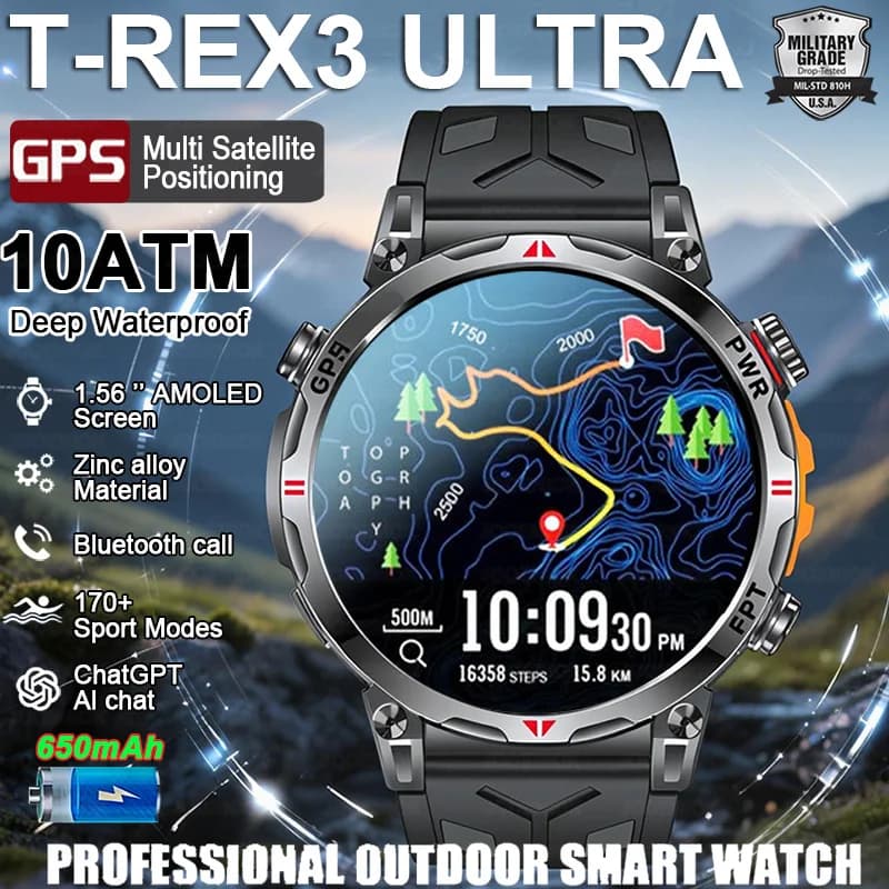 2026New Militare T-Rex3 Ultra GPS SmartWatch Costruito in GPS Bussola Altimetro Barometro 5ATM Impermeabile 650mAh Bracciale Sportivo da Uomo