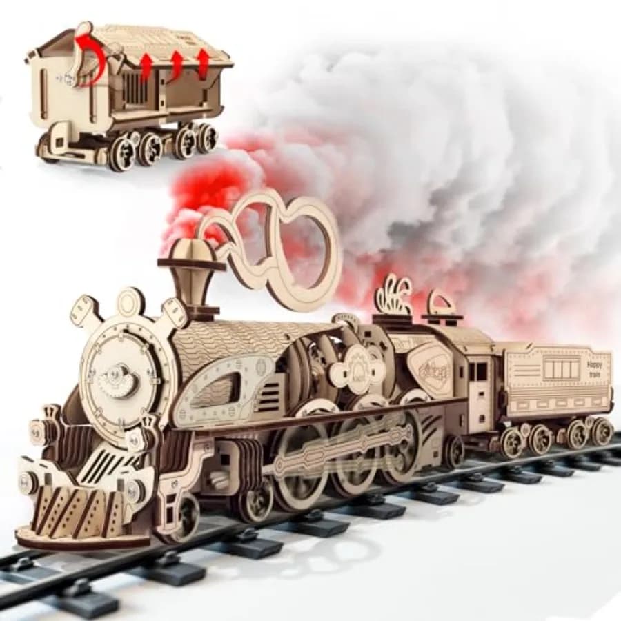 Puzzle 3D in Legno per Adulti, Kit Modello di Treno Meccanico Fai-da-Te, Treno Modellabile con Carrozze Rimovibili, Regalo Unico per Adolescenti 14+