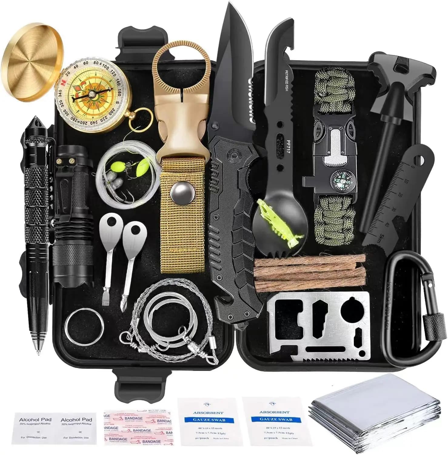 Kit di Sopravvivenza 35 in 1 con Pronto Soccorso, Perfetto per Campeggio, Escursionismo, Caccia, Pesca, Regalo per Uomini, Fidanzati, Mariti