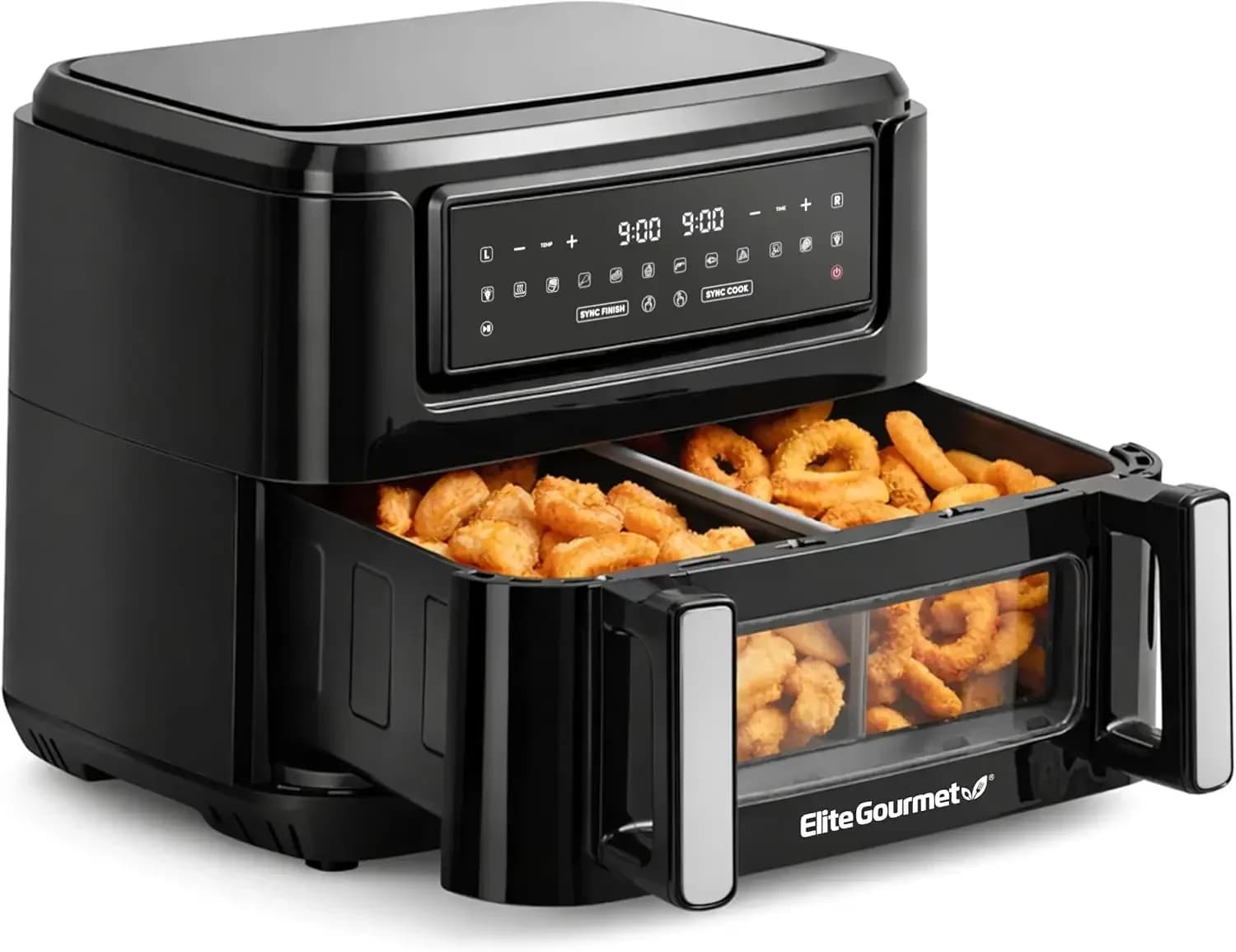 Friggitrice ad Aria Elite Gourmet Dual Zone 11QT, con Doppio Cestello e Divisorio, Funzione Sync Finish e Sync Cook, Antiaderente Senza PFAS