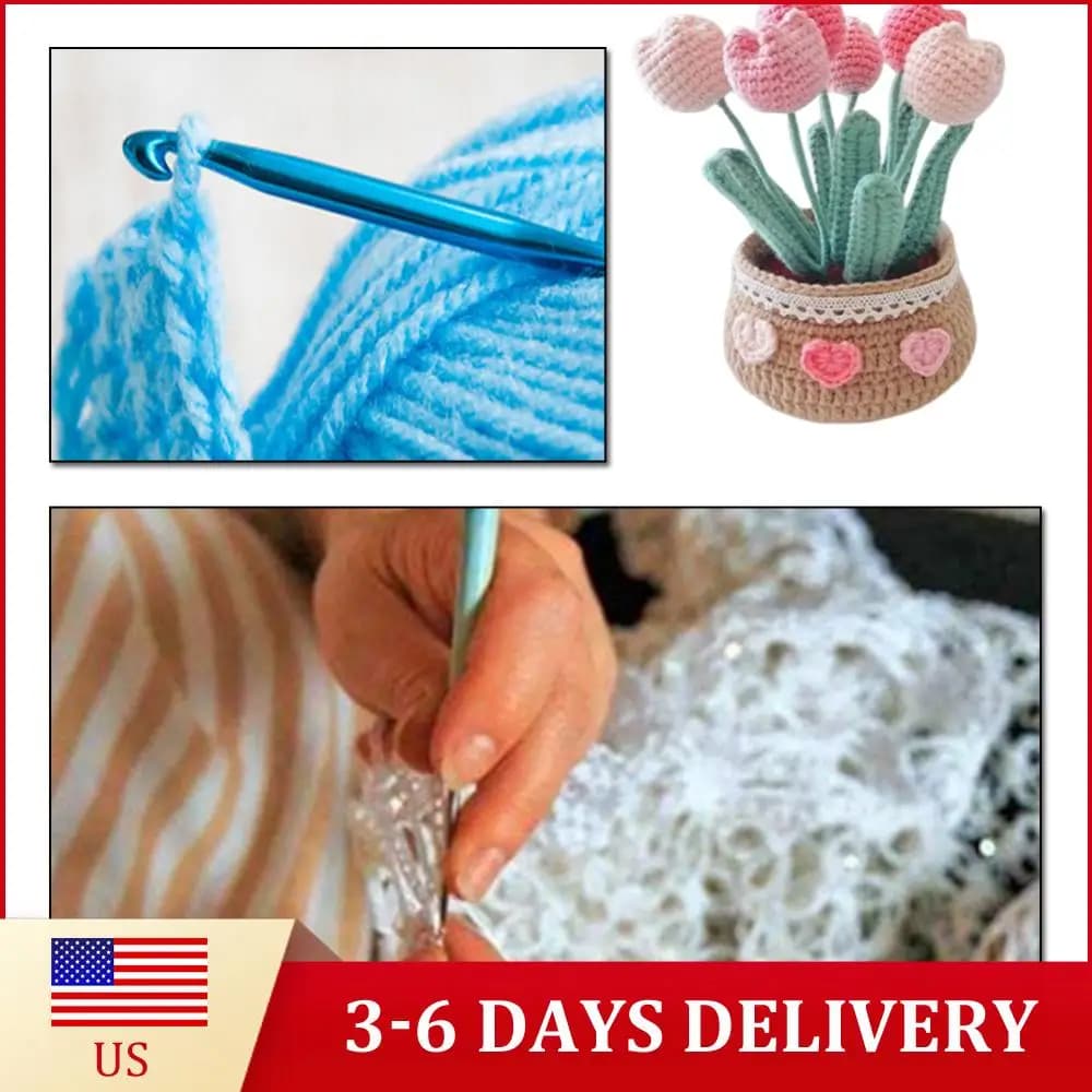 Kit Fai-da-Te per Fiori in Vaso all'Uncinetto con Tutorial Video, Piccole Piante Artificiali in Vaso, Kit di Lavoro a Maglia per Amanti del Fai-da-Te