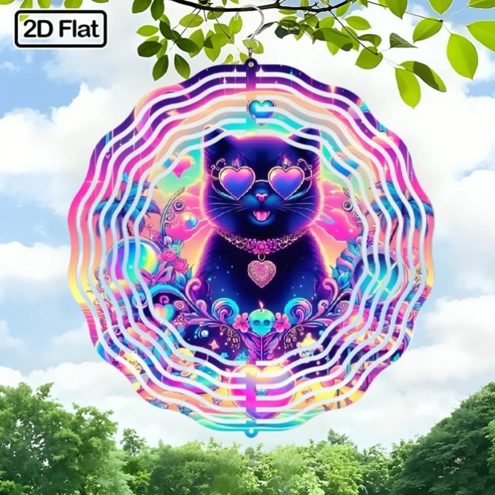 Black Cat 360 Rotating Wind Chime Sculpture for Garden Patio Decor Hanging Ornament Gift