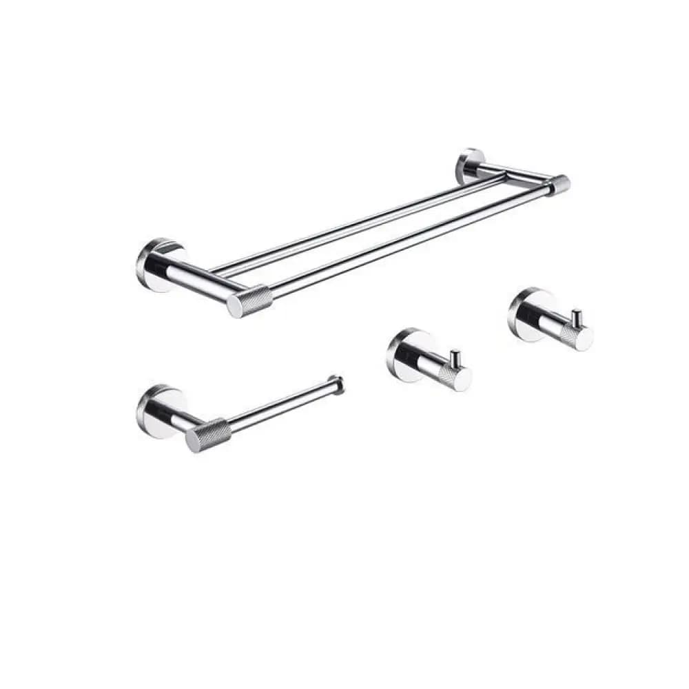 Set di Accessori per Bagno in Acciaio Inox Cromato 4 Pezzi: Portasciugamani, Portarotolo, Portasapone, Personalizzabile