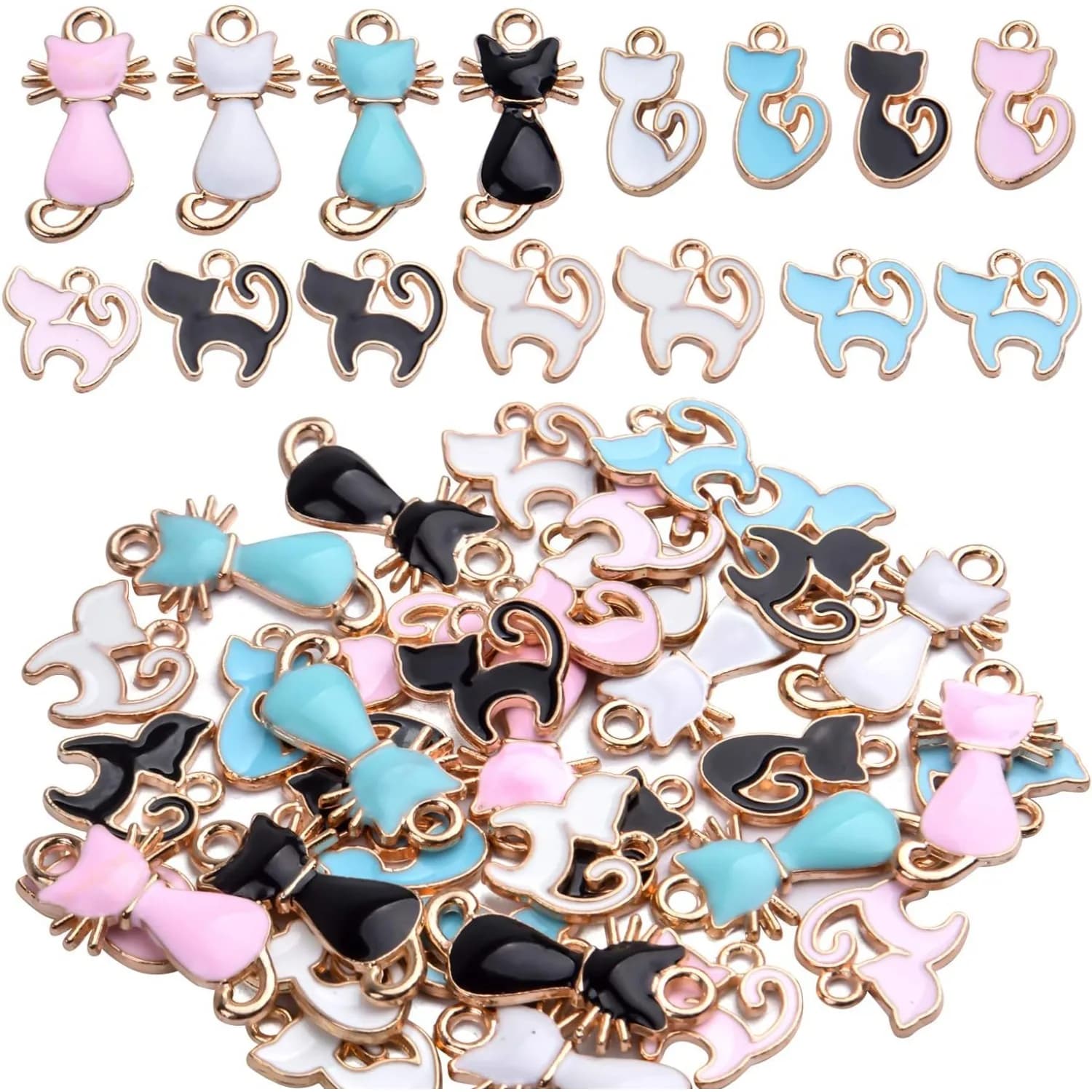 36 ciondoli carini con ciondolo a forma di gatto smaltato, per creare gioielli fai da te, collane, bracciali, orecchini, 3 stili