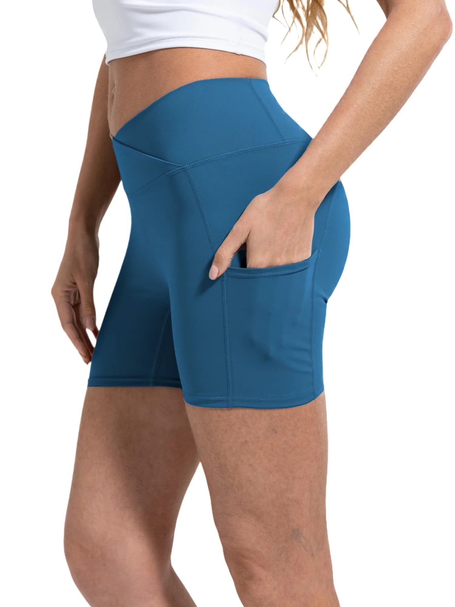Women High Waist Yoga Sports Shorts Tight Fitting Elastic Cross Waist Hip Lifting Quick Drying Yoga Pants