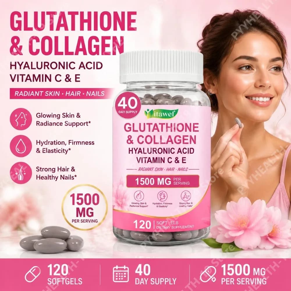 Itawel Collagen Glutathione Softgels Hyaluronic Acid Vitamins C E For Skin Hair Nails Radiance & Beauty Support Adult 120 Count
