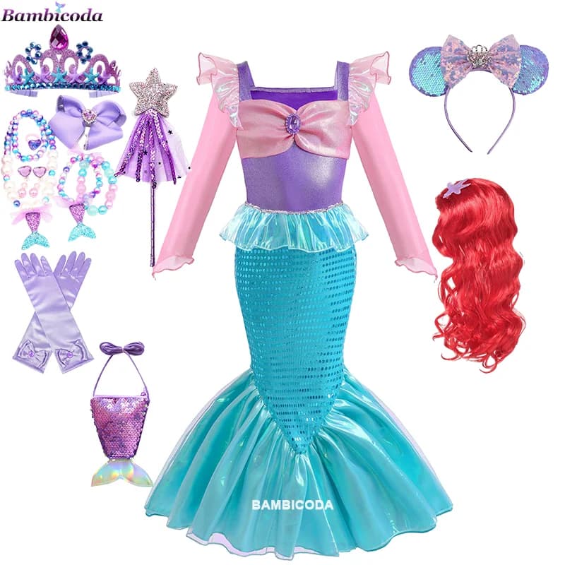 Abito da sirenetta Costume cosplay da principessa Pesce Bellezza Festa di compleanno Abbigliamento di Halloween Abito da sirena per ragazza