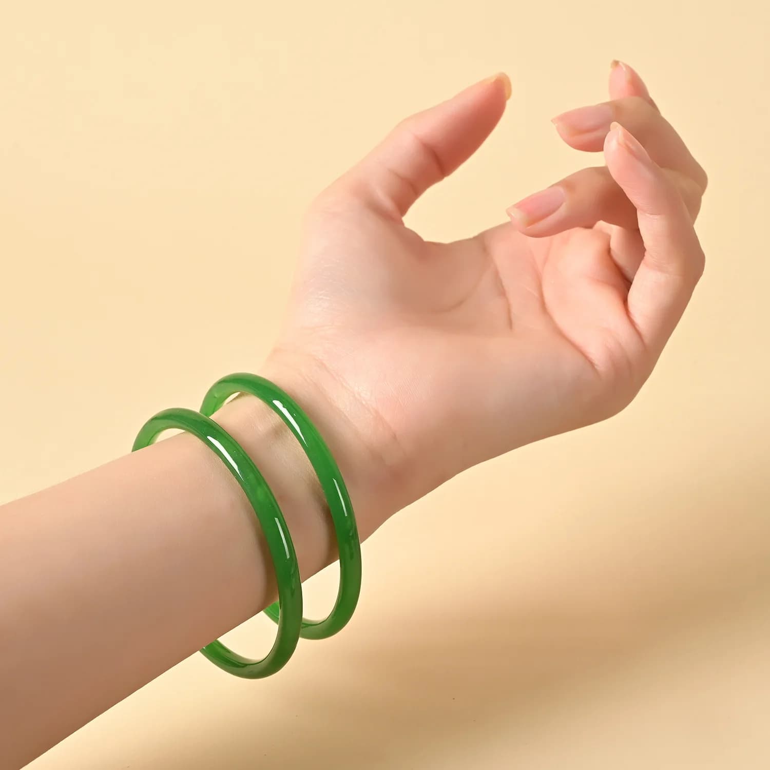 2Pcs/Set Solid Color Jingle Bangles Cute Retro Simple Glass Bracelet Exquisite Femme Fashion Women's Casual China Jewelry Gifts