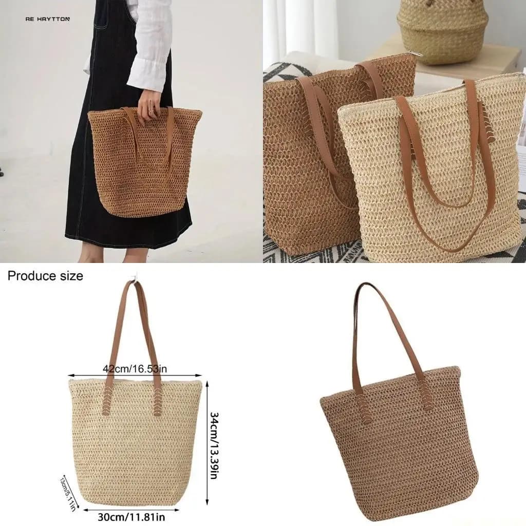 Borsa paglia pratica x90D per donne con sacchetti a tracolla con cerniera grandi dimensioni per le avventure estive