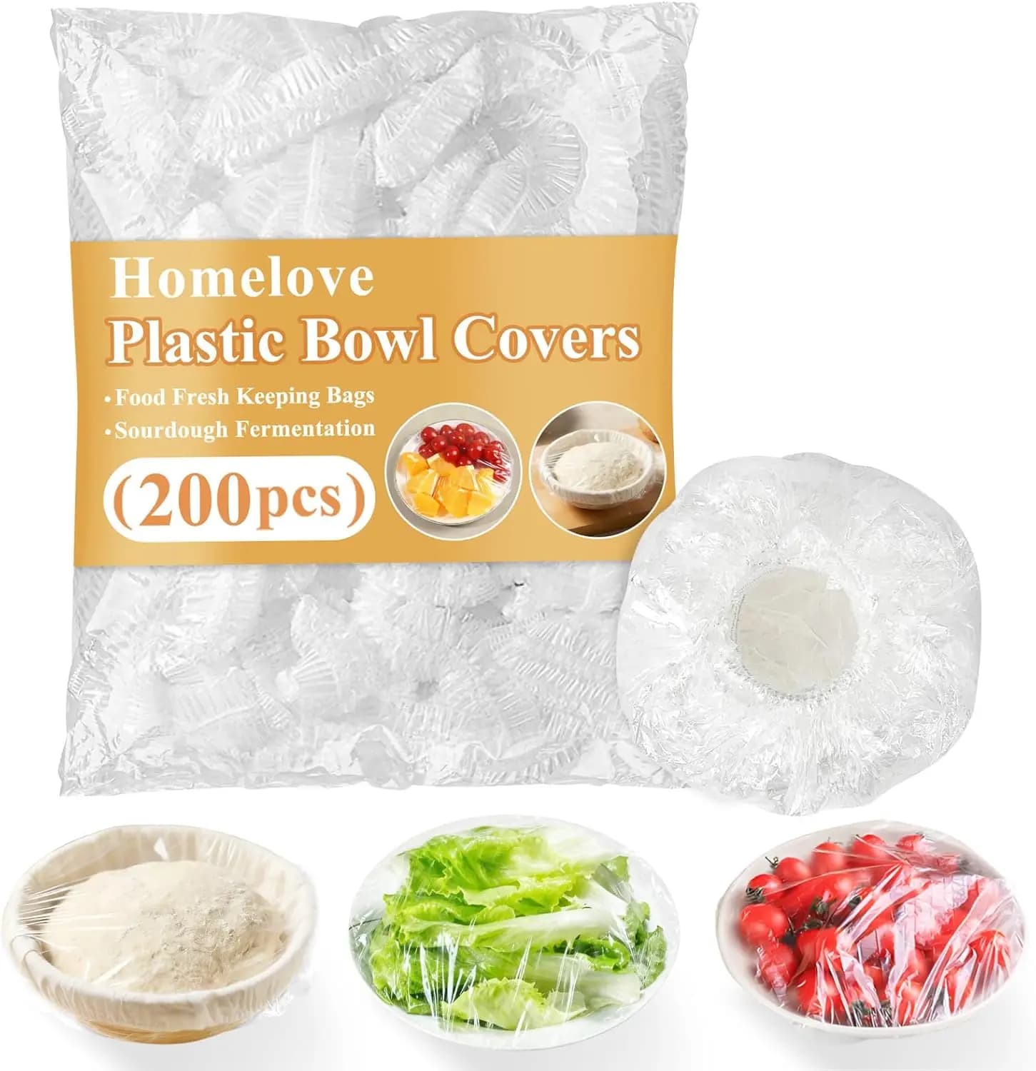 200 coperture elastiche riutilizzabili per ciotole per lievitazione del pane e conservazione degli alimenti, pellicola estensibile in plastica per ciotole, piatti e contenitori