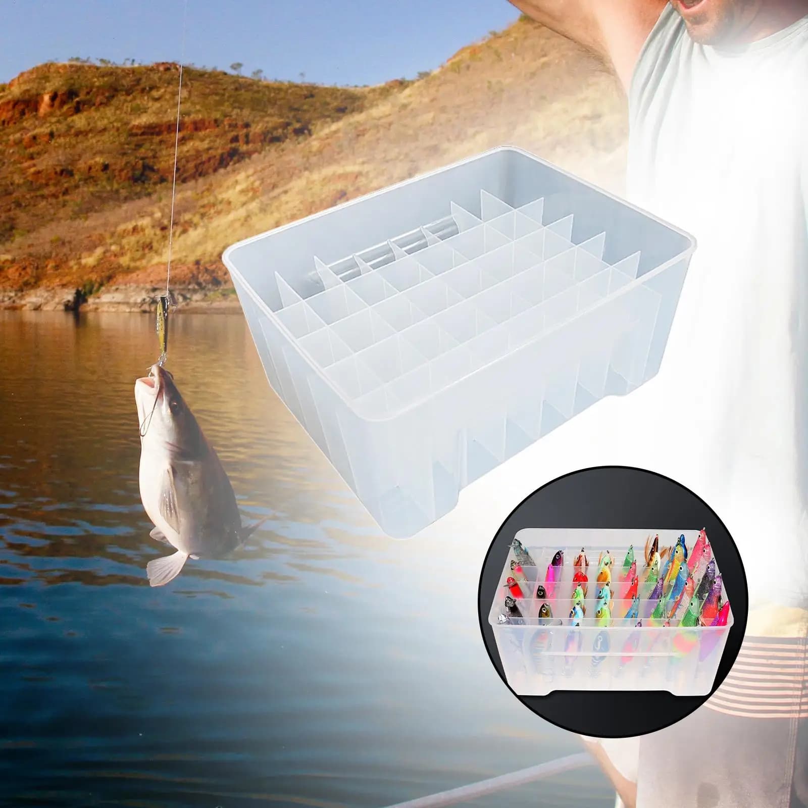 Box for artificial baits Box for equipment of 40 grills for hooks for fresh and salted water pipes