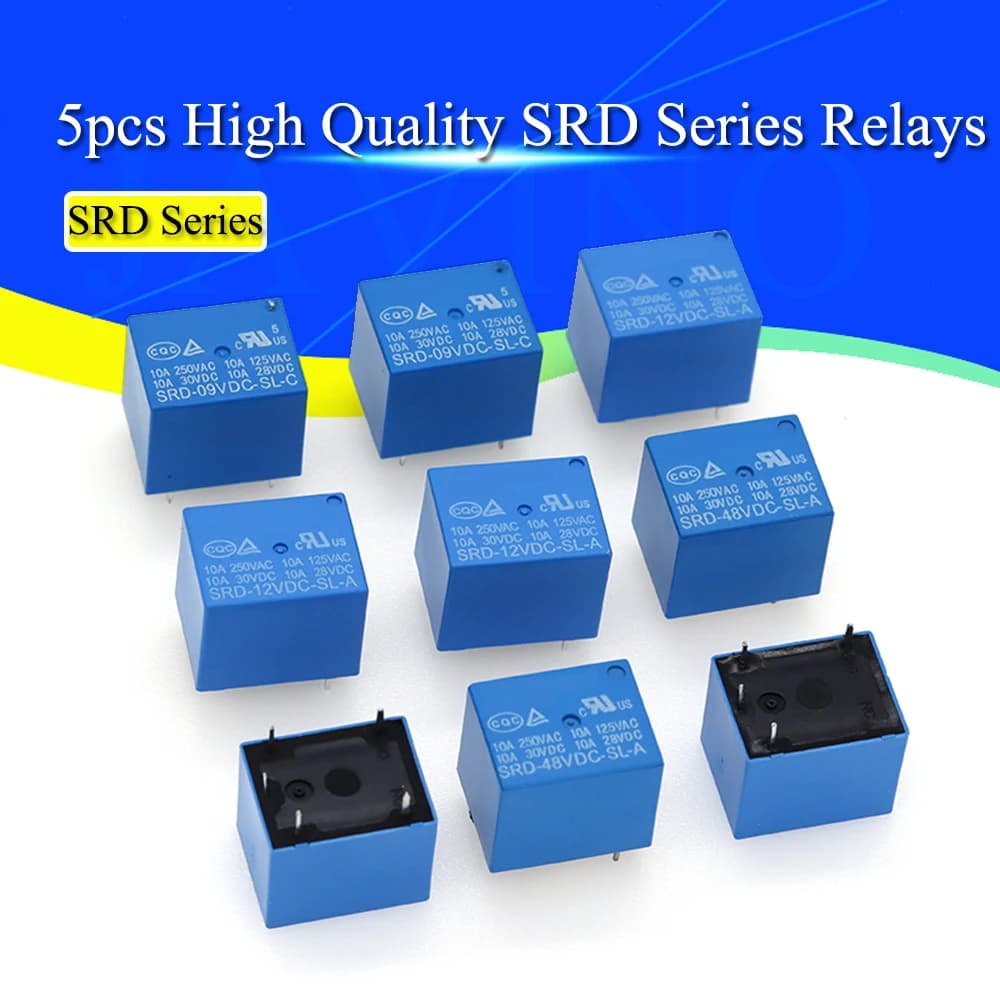 5/50 pieces Javino SRD-3V/5V/9V/12V Relay CC - 4/5 pin High quality 10A contact capacity for projects Arduino Raspberry Pi