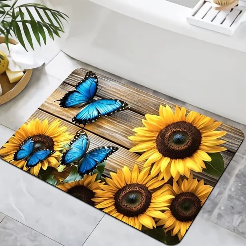 Bellissimo tappetino per porta con girasole, tappetino di benvenuto con farfalla blu, tappetino antiscivolo, tappeto da cucina, tappetini per l'ingresso del soggiorno
