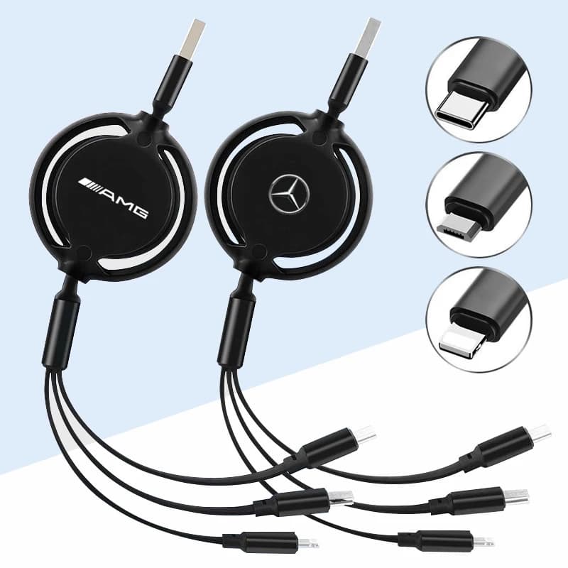 Car Interior 3 In 1 Charging Charger Cable Micro Type-C USB Hubcap Cover For Mercedes Benz AMG GLC GLE CLA W204 W205 W206 W211