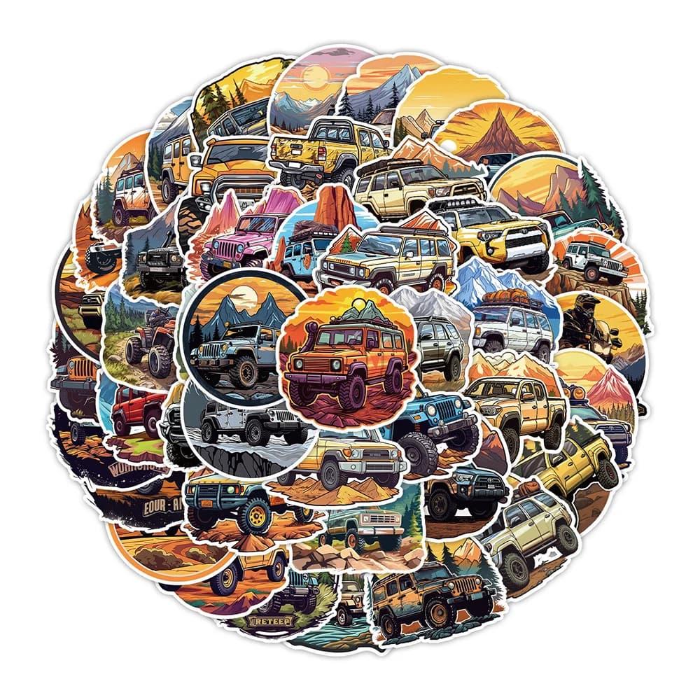 10/30/50pcs Mountain Off-Road Vehicle Stickers Waterproof DIY Motorcycle Phone Helmet Phone Bike Cool Cartoon Car Decals Packing