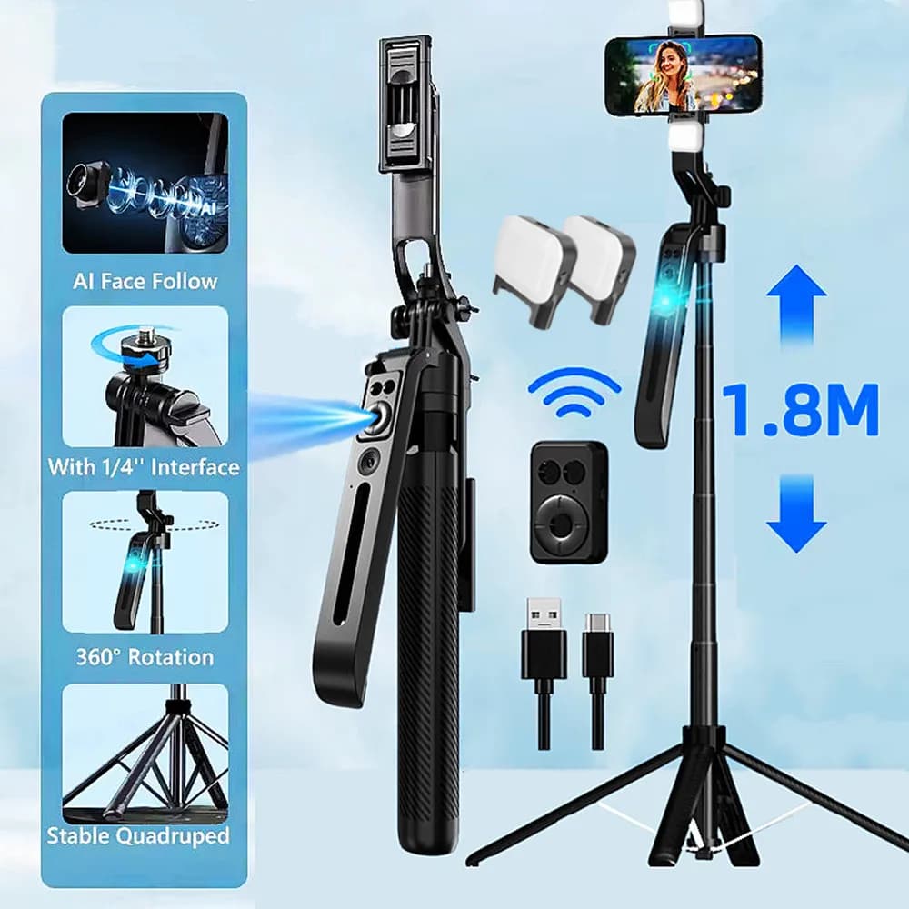 FGCLSY Supporto per telefono con stabilizzatore cardanico per selfie con treppiede inclinabile anti-vibrazione intelligente Follow-Up con telecomando Bluetooth