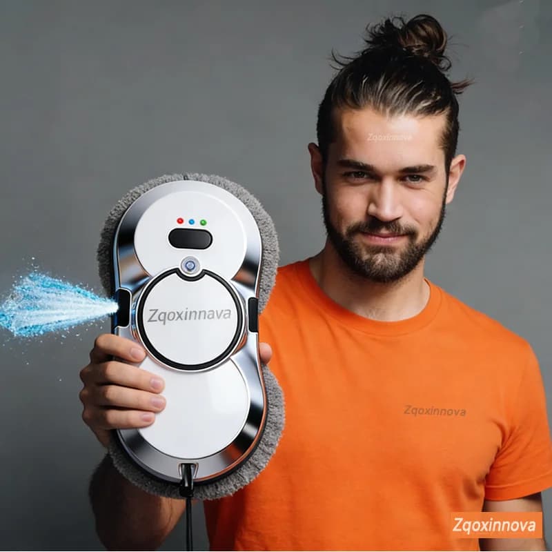 Robot per la Pulizia dei Vetri con Serbatoio d'Acqua, Aspirapolvere Intelligente per Vetri, Macchina per la Pulizia di Pareti in Vetro con Un Solo Tasto