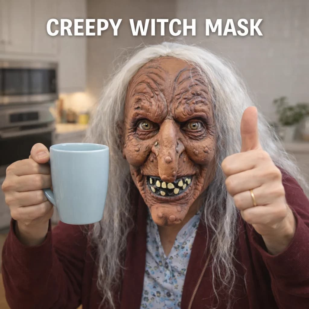 Strega Creative Mask in Latex for Halloween Festivals, Cosplay Spacious Accessory with Rugosa Face Design