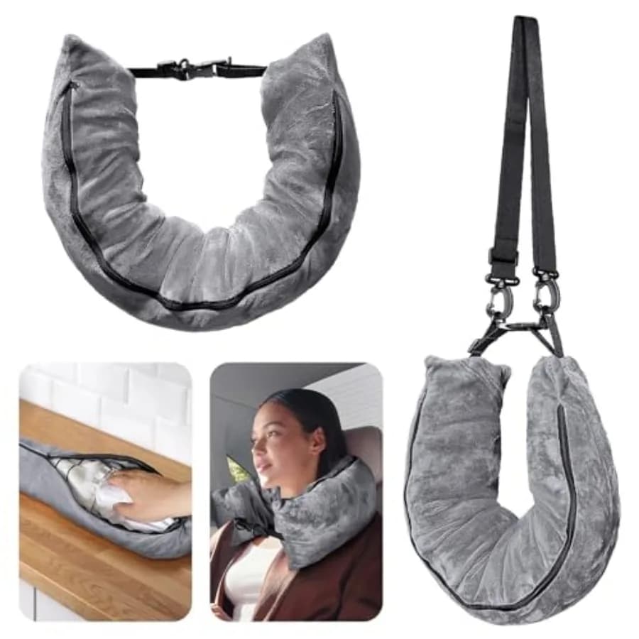 Stuffable Travel Pillow for Extra Luggage, Velvet Travel Neck Pillow Storage Bag with Adjustable Neck Size, Fits About 6 T-Shir