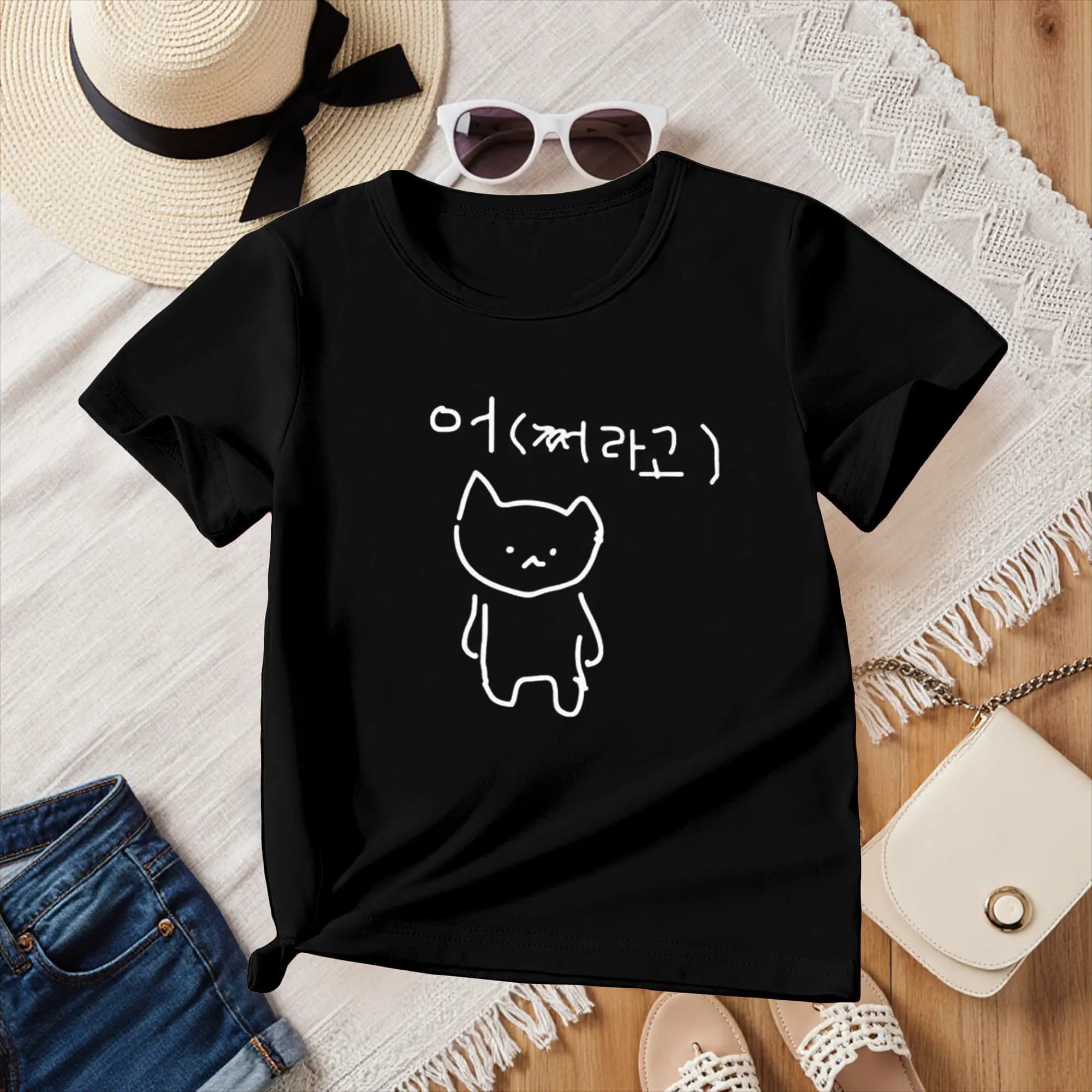 Korean Annoyed Cat Go Away Short-sleeved Printed T-shirt Top Cute Line Art Cat Meme Graphic Casual Streetwear for Women Y2k Tops
