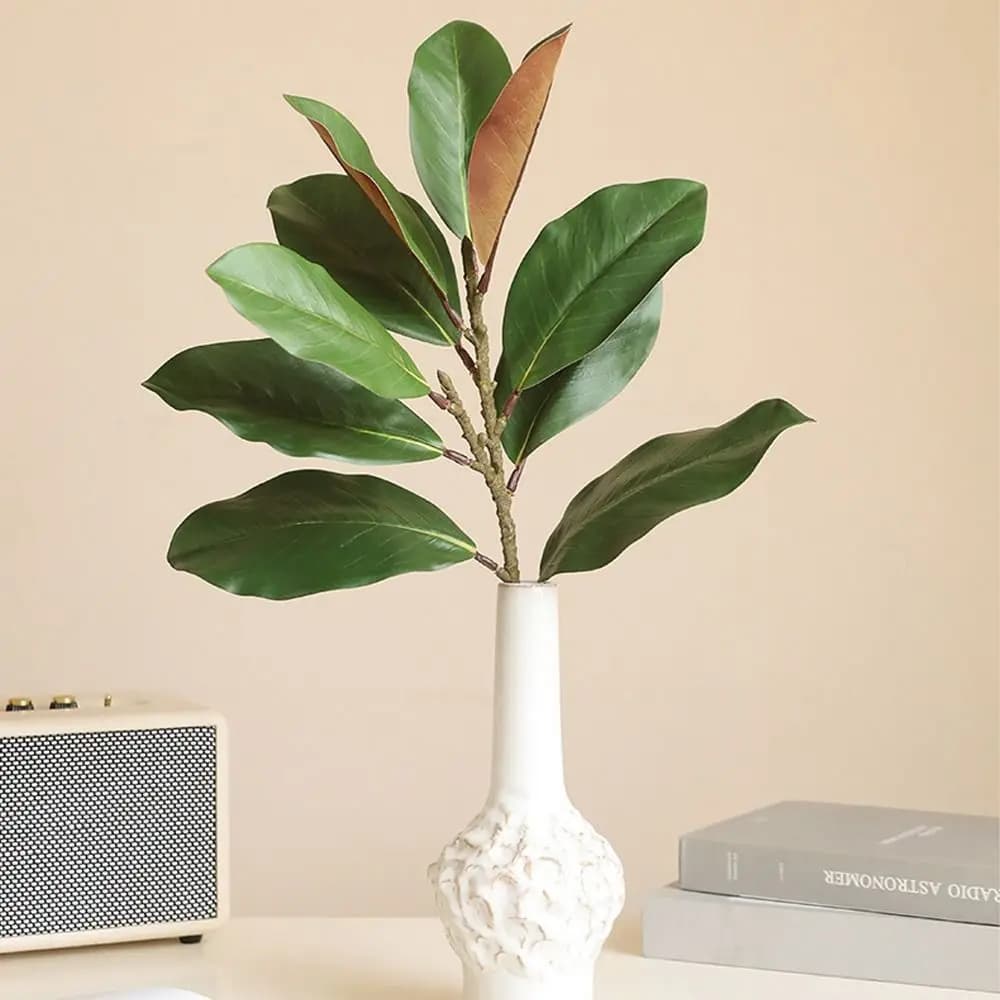 Rami di foglie di magnolia artificiale da 57 cm Realistici Real Touch Pianta di magnolia finta Fatta a mano Arte floreale Piante verdi simulate