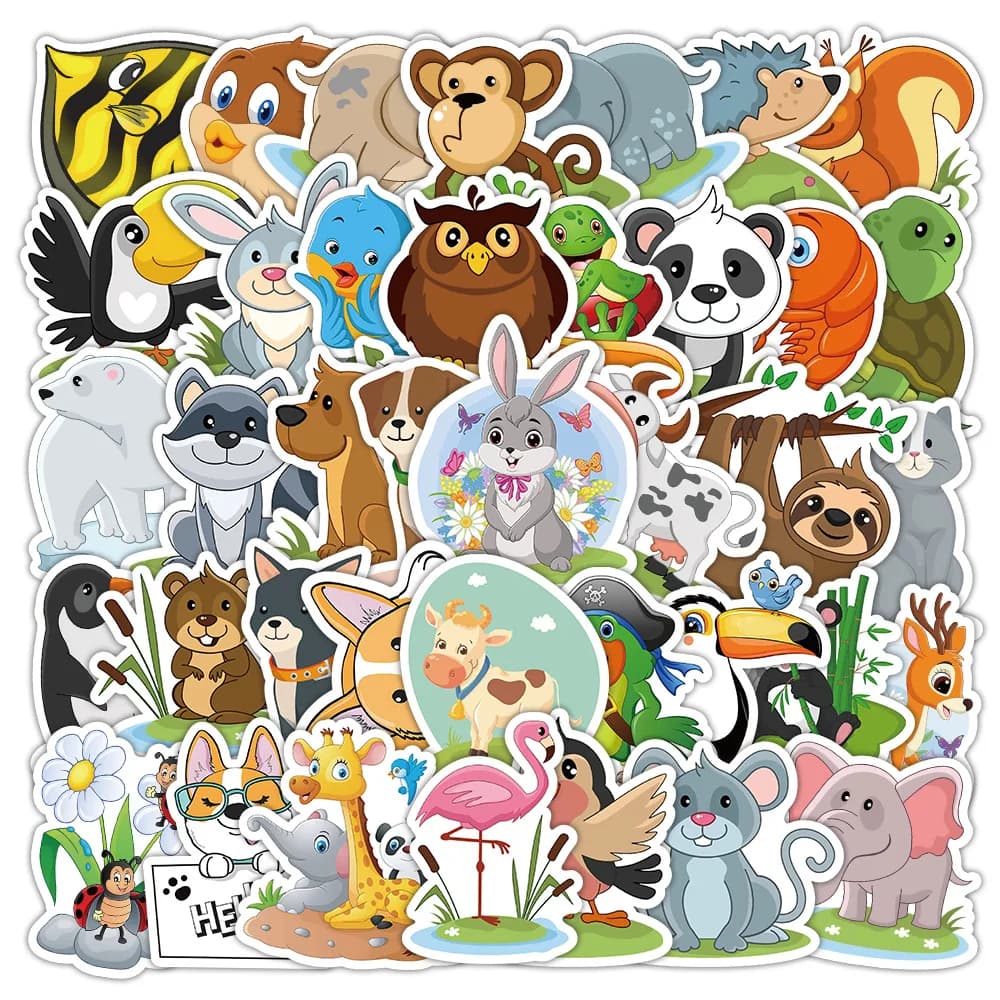50 pezzi di animali dei cartoni animati adesivi graffiti bottiglia d'acqua telefono portatile custodia per bagagli per bicicletta skateboard adesivo per bambini per adulti