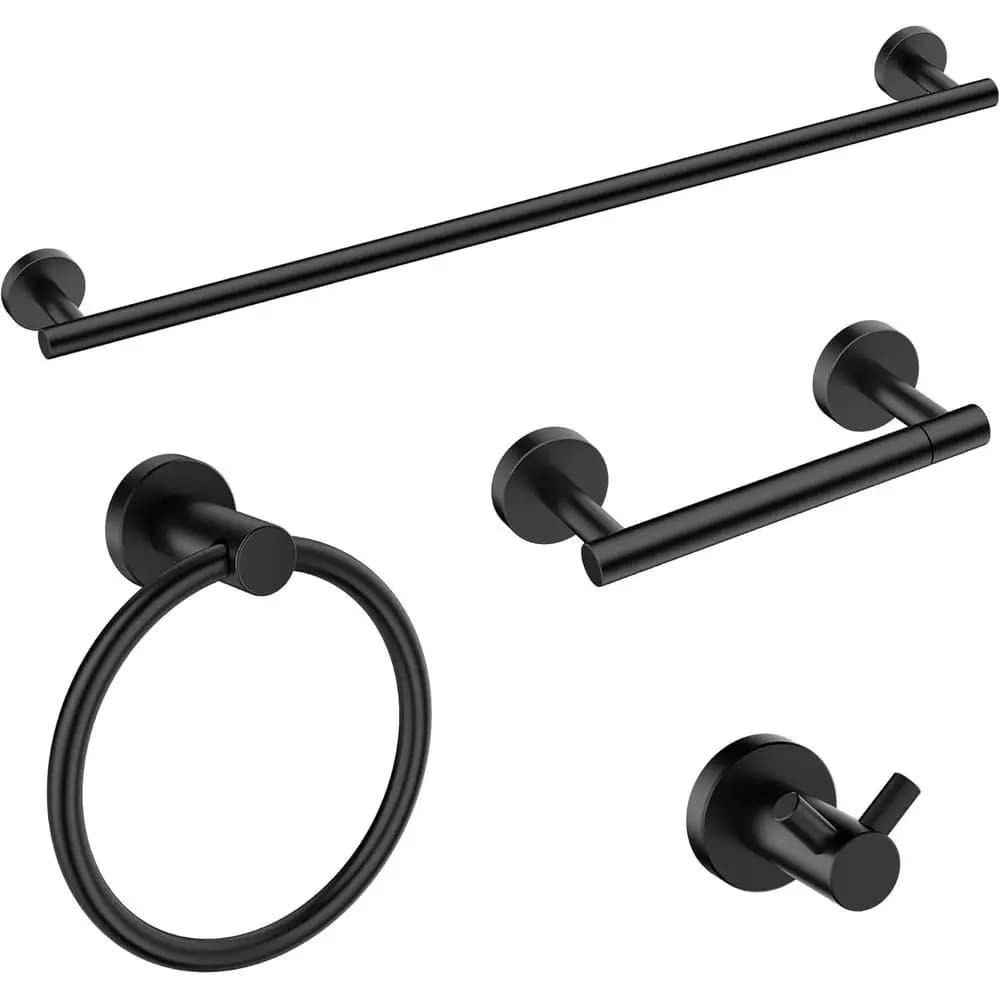 Set di Portasciugamani in Acciaio Inox, 24 Accessori da Bagno Neri Opachi Montati a Parete, Set da 4 Pezzi