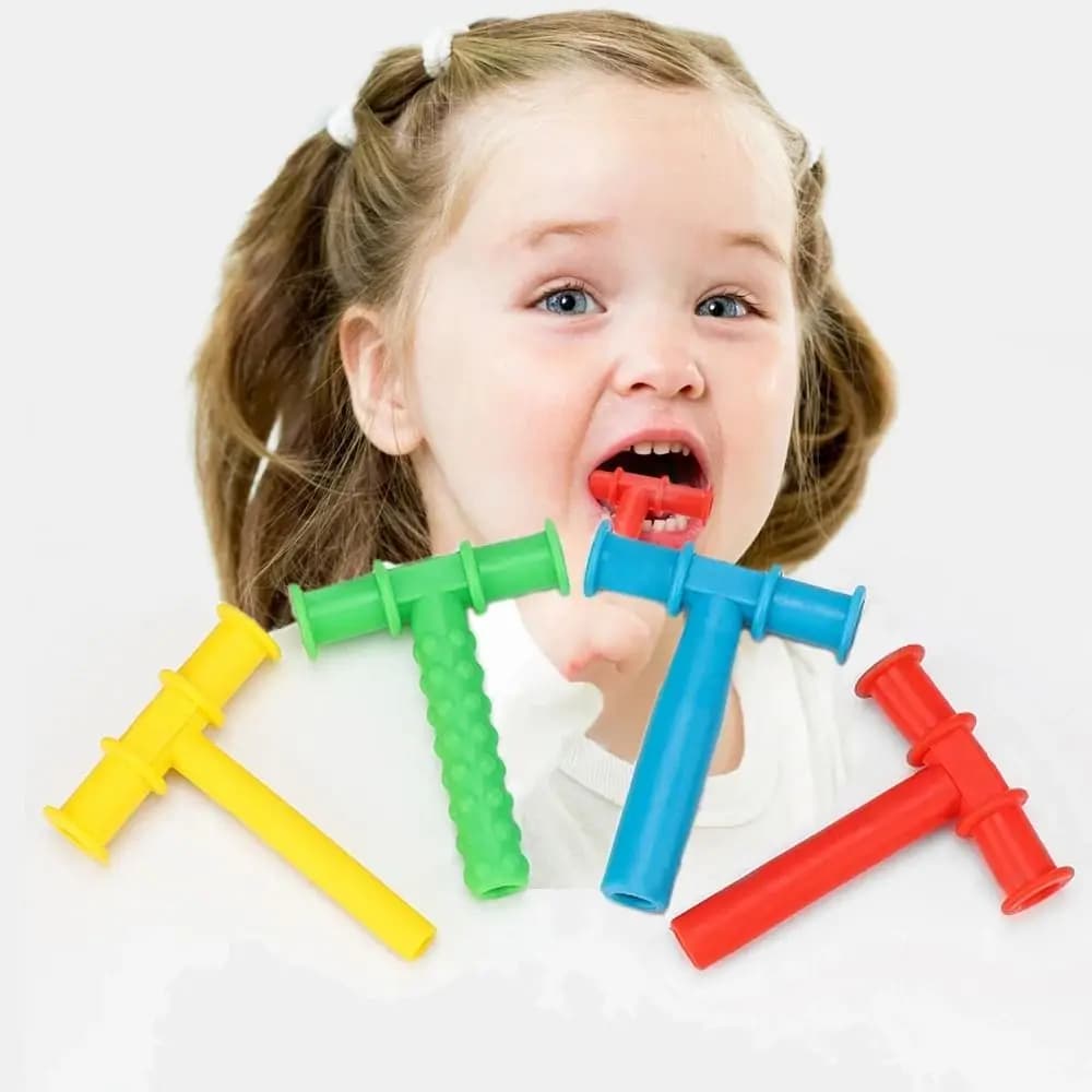 Strumento per l'allenamento dei muscoli orali a forma di T Strumento per terapia sensoriale in silicone Massaggiagengive in silicone per bambini Gomma per roditori Educazione sensoriale per bambini